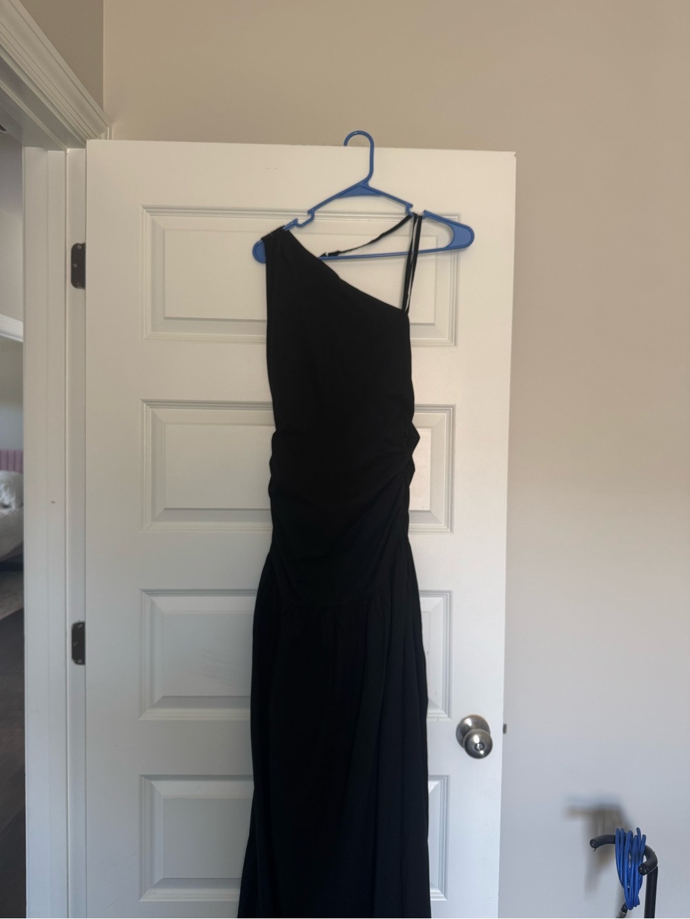 Peppermayo Black One-Shoulder Ruched Evening Gown